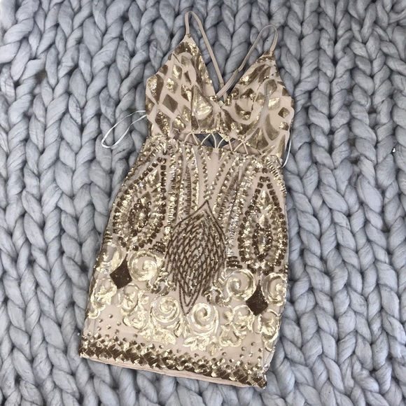 Morning Mist golden sequins dress US Sz 2 - Picture 5 of 8